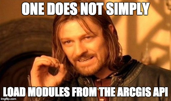 One does not simply load modules from the ArcGIS API